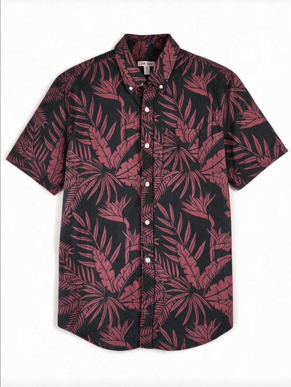 Joe Fresh Men's Small Black Red Tropical Floral Linen Blend Button Shirt